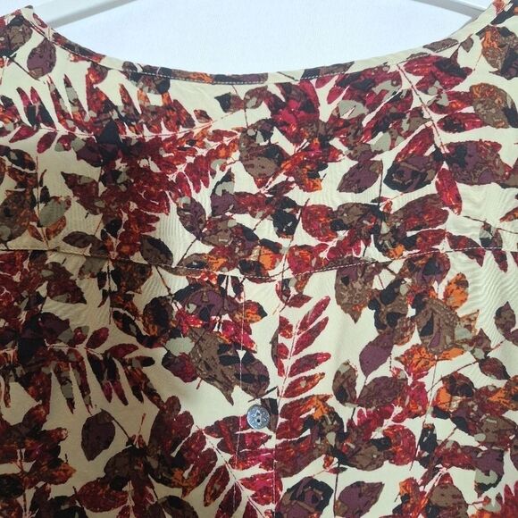 J. Jill Womens Tunic Blouse Autumn Fall Leaves 3/4 Sleeve Loose Officecore Large - Picture 3 of 9